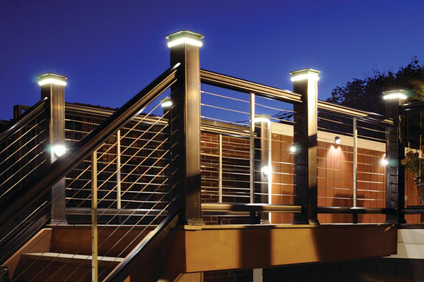 RadianceRail Black in Cable Infill and Post Cap Lighting Deck Rail Lighting featuring RadianceRail in Black Cable Infill