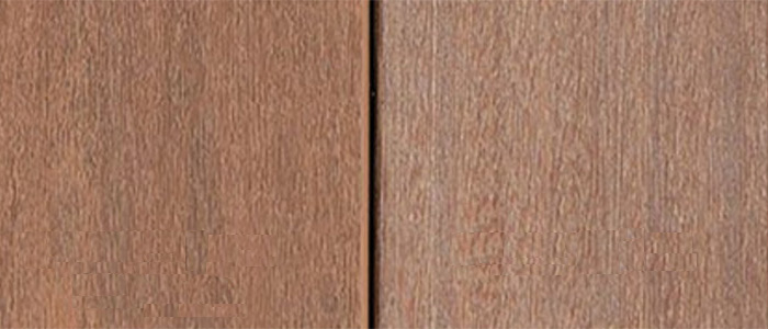 TimberTech Advanced PVC Vintage Collection Mahogany vs Mahogany Wood comparison images