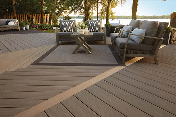 Deck color schemes featuring an inlaid herringbone pattern