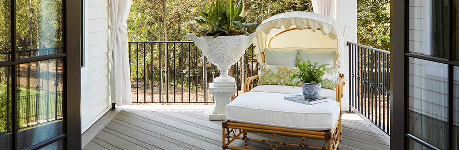 Outdoor fall activities with cozy seating on small deck