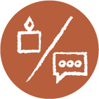 Illustrated icon splitting the difference between a candle (cozy retreat) and messages (entertainment).