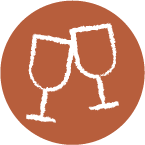 Illustration of 2 champagne glasses clinking in cheers.