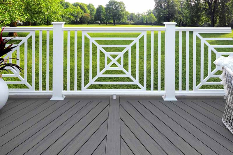 Pinnacle railing with square web decorative panel