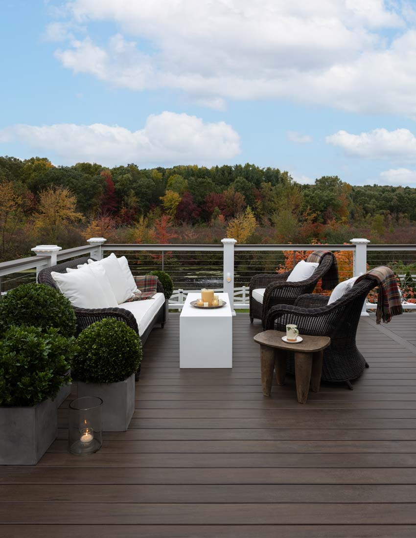 Side view of the lounge area on a deck
