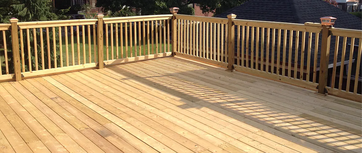 An example of a traditional wood deck which can be made from a number of different types of wood