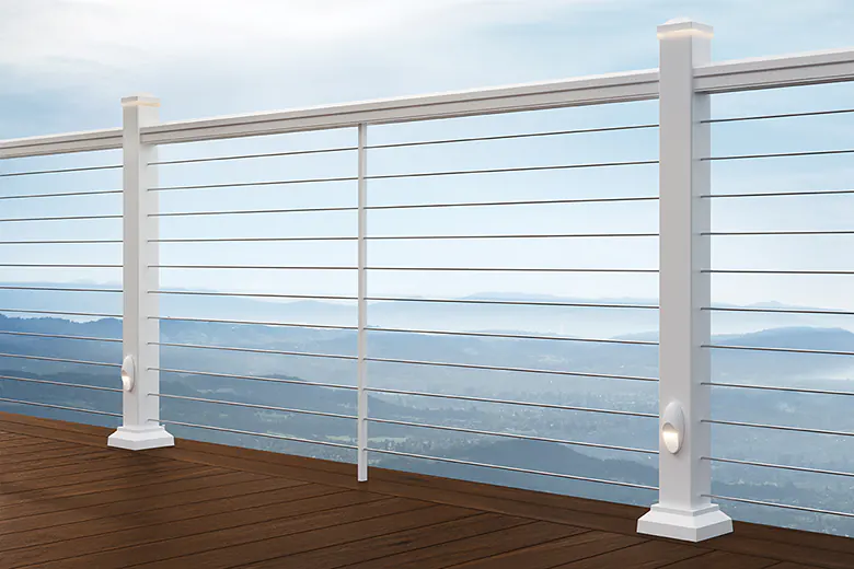 Impression Rail Express aluminum deck railing with a horizontal cable rail infill