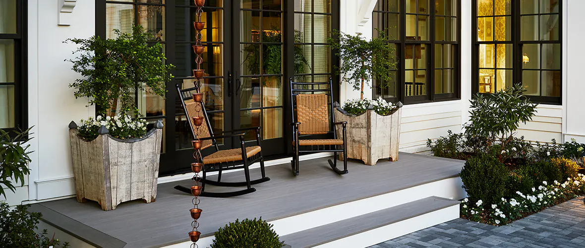 When planning your design it is important to think about deck color and features such as deck stairs.