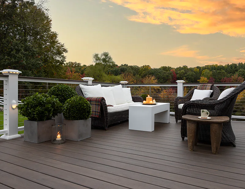 Mid-century modern homes use richly-hued wooden materials, Composite deck boards can be a great match.
