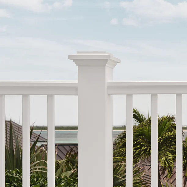 Classic Composite Series in White with a Premier Top Rail and white baluster infill.