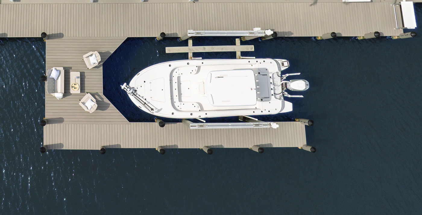 Aerial view of Ken Dukes Barefoot Dock