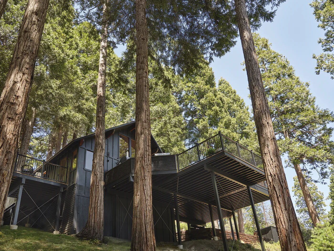 View of the underside of the deck with the TImberTech aluminum framing visible
