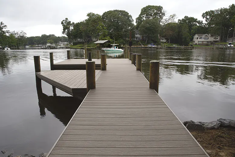 Dock on a lake with extra wide deck boards