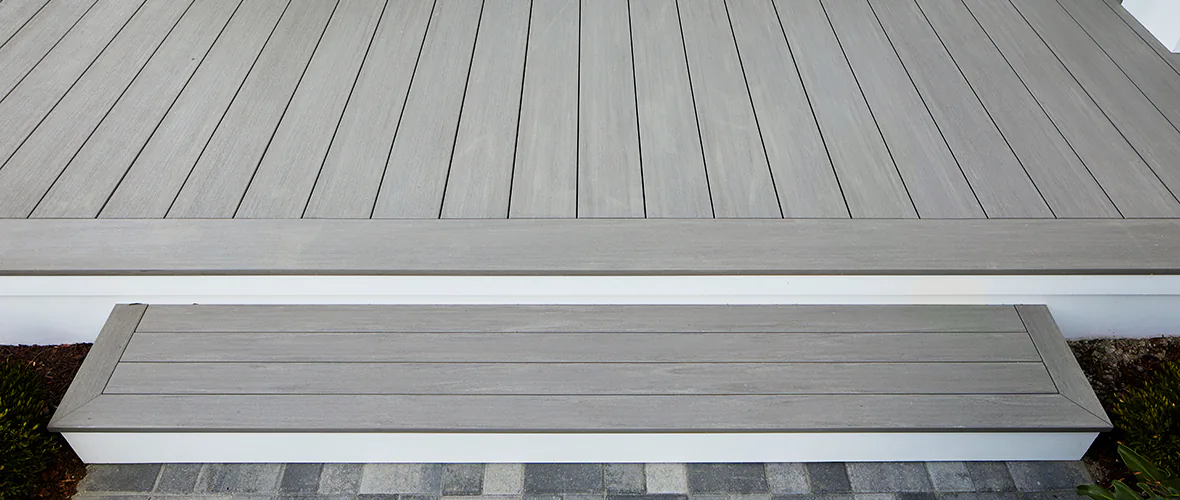 A deck with a picture-framed border.