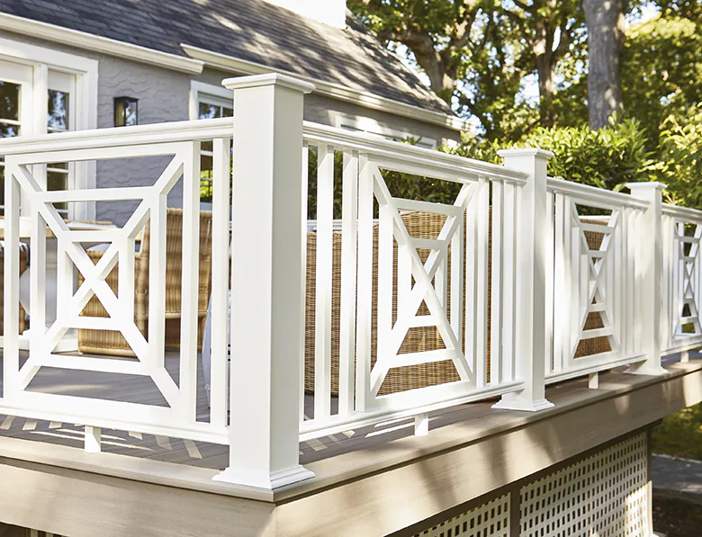 Detail view of the edge of Mary Kate's railing with Chippendale infill