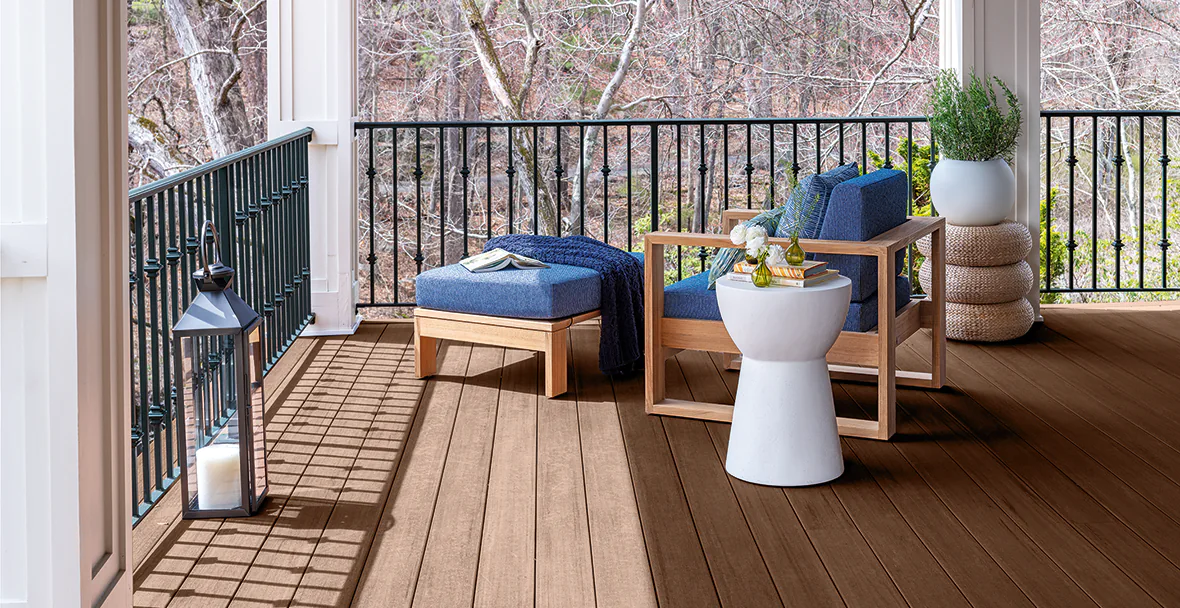 A reading corner in one edge of the deck creates a cozy spot to enjoy a book.