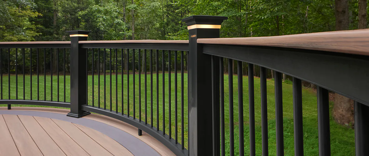 Curved composite deck with integrated deck lights.