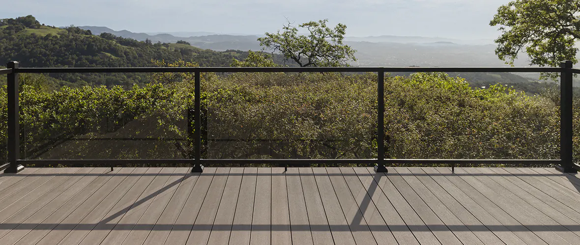 Metal railing with glass infill.