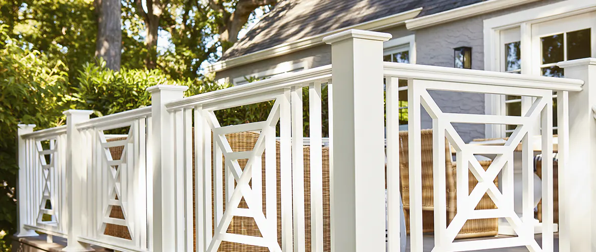 White PVC railing with a decorative infill.